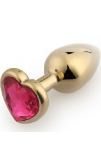 Анальная пробка в форме сердца золотой/розовый D 25 мм L 65мм